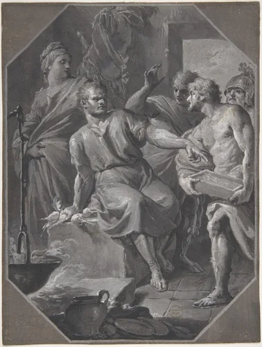 Manius Curius Dentatus Refusing the Presents of the Samnite Ambassadors by Fedele Fischetti, drawing, 1732-1792