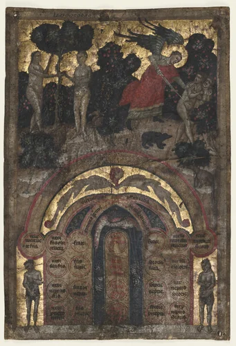 Leaf from a Volume of Johannes Andrea's "Lectura super arboris consanguinitatis et affinitatis: Table of Affinity" by Master of the Register, manuscript, 1326-1336