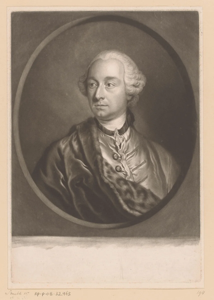 Portret van Charles Leviez by James McArdell, print, 1763