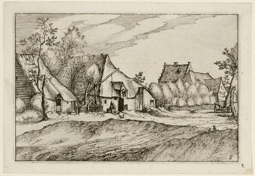 Farms in a Village, plate eight after Pictures of Farms, Country Houses and Rustic Villages (Praediorum villarum et rusticarum casularum icones) by Claes Jansz Visscher, print, 1612