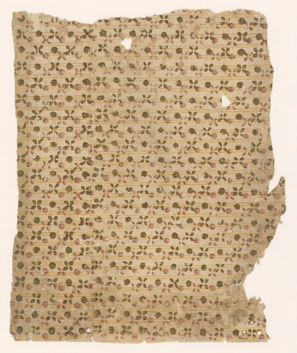 Blad met strooipatroon van bladmotief en stippen met een doorlopend lijnenfond by anonymous, print, 1750-1900