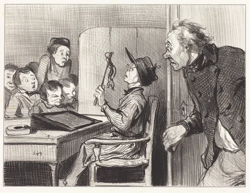 Attends... j'te vas en donner... du maitre d'école by Honoré Daumier, print, 1846