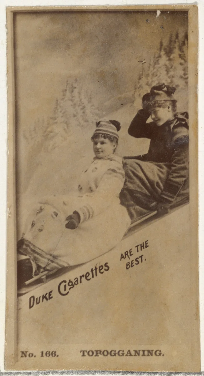 Card Number 166, Topogganing, from the Actors and Actresses series (N145-6) issued by Duke Sons & Co. to promote Duke Cigarettes by W. Duke, Sons & Co., photograph, 1880-1889