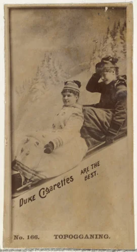 Card Number 166, Topogganing, from the Actors and Actresses series (N145-6) issued by Duke Sons & Co. to promote Duke Cigarettes by W. Duke, Sons & Co., photograph, 1880-1889
