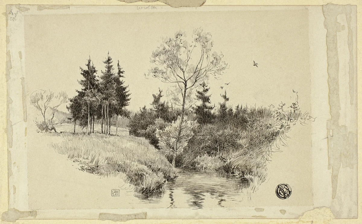 Brook in Forest by Unknown Artist, drawing, 1800-1899