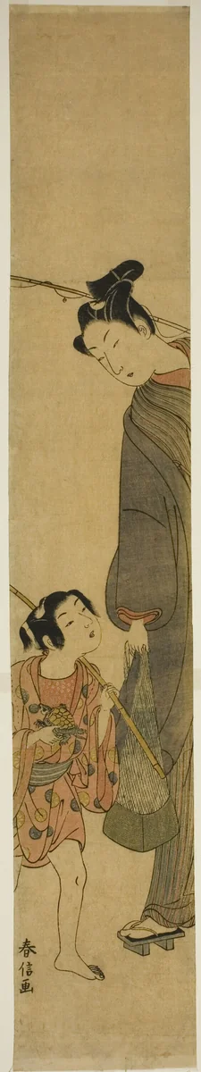 Young Man and Boy Returning from Fishing by Suzuki Harunobu (鈴木春信), print, 1762-1770