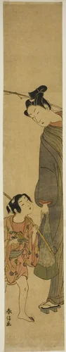 Young Man and Boy Returning from Fishing by Suzuki Harunobu (鈴木春信), print, 1762-1770