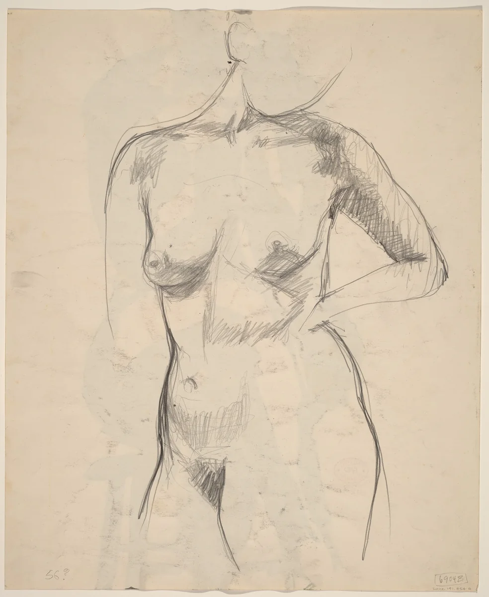 Untitled [standing nude with her left arm akimbo] [verso] by Richard Diebenkorn, drawing, 1955-1967