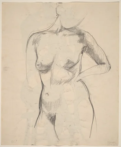 Untitled [standing nude with her left arm akimbo] [verso] by Richard Diebenkorn, drawing, 1955-1967