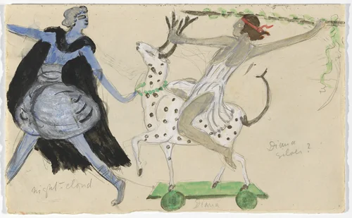 Costume design (Night-Cloud and Diana) for artist's ballet Orphée of the Quat-z-arts by Florine Stettheimer, drawing, 1912