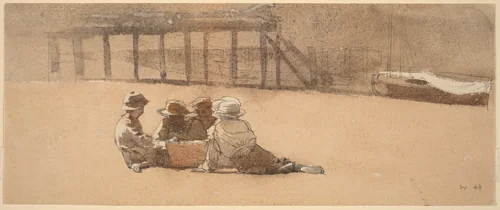Four Boys on a Beach by Winslow Homer, drawing, 1873