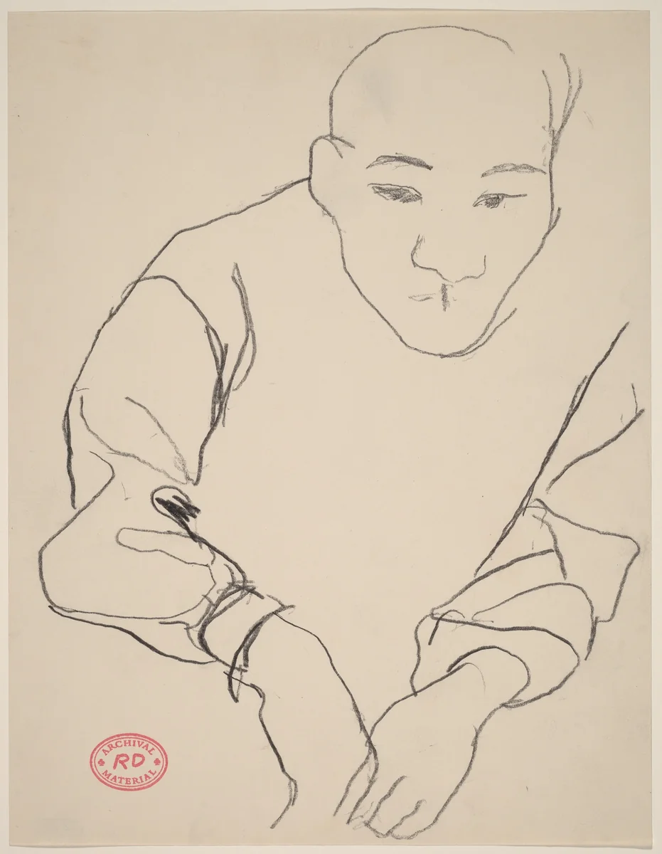 Untitled [Asian man leaning forward] by Richard Diebenkorn, drawing, 1955-1967