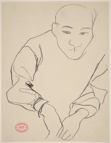 Untitled [Asian man leaning forward] by Richard Diebenkorn, drawing, 1955-1967