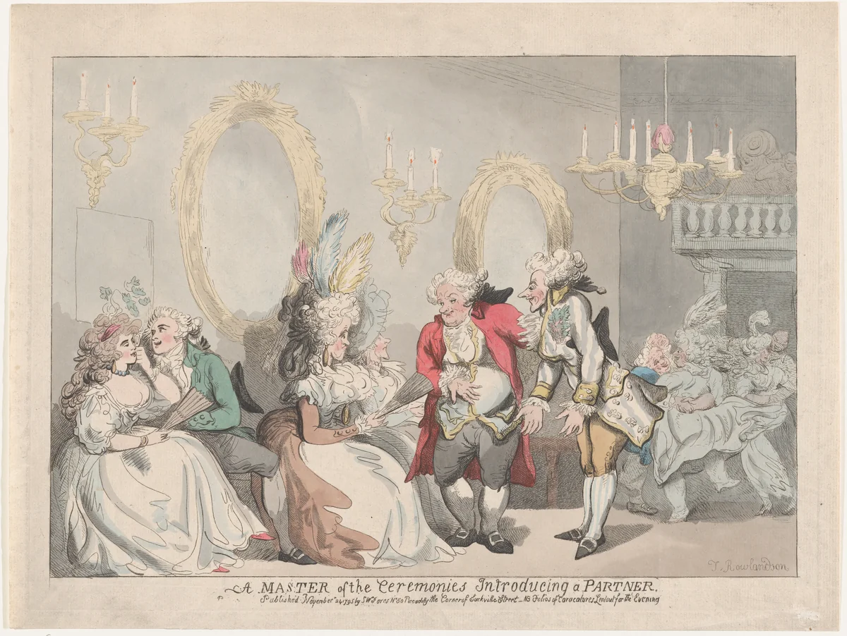 A Master of the Ceremonies Introducing a Partner by Thomas Rowlandson, print, 1795
