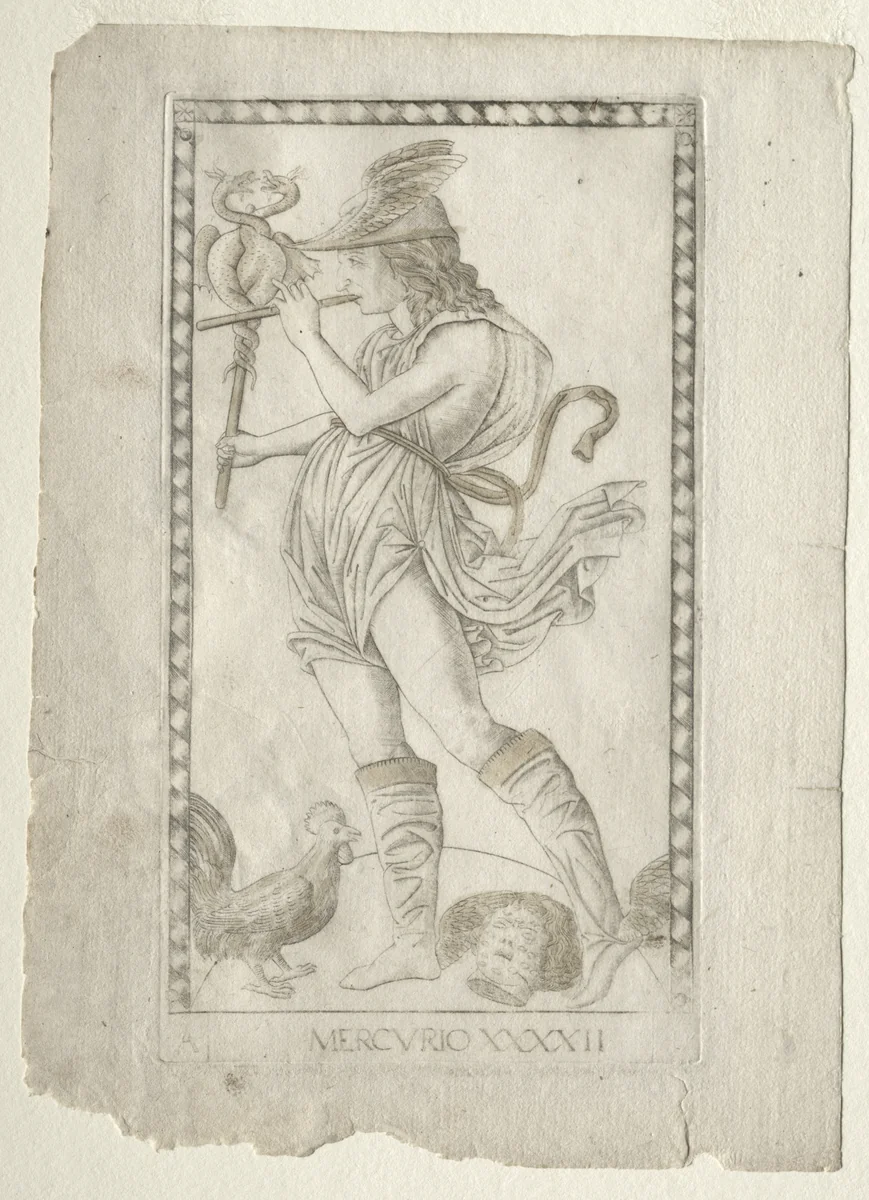 Mercury (from the Tarocchi, series A: Firmaments of the Universe, #42) by Master of the E-Series Tarocchi, print, 1457-1467