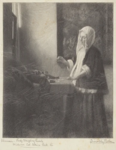 Woman Weighing Pearls by Timothy Cole
Johannes Vermeer, print, 1922