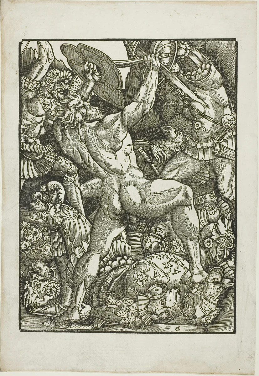 Hercules and the Giants, from Scenes from the Life of Hercules by Gabriel Salmon, print, 1523-1533