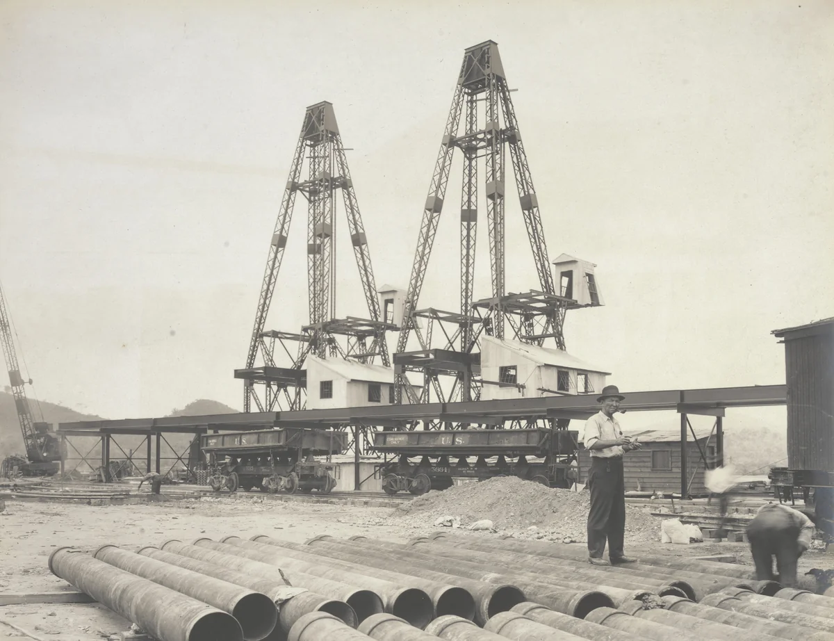 Balboa Terminals. Reloader Wharf Towers under construction by Unidentified Photographer, photograph, 1916