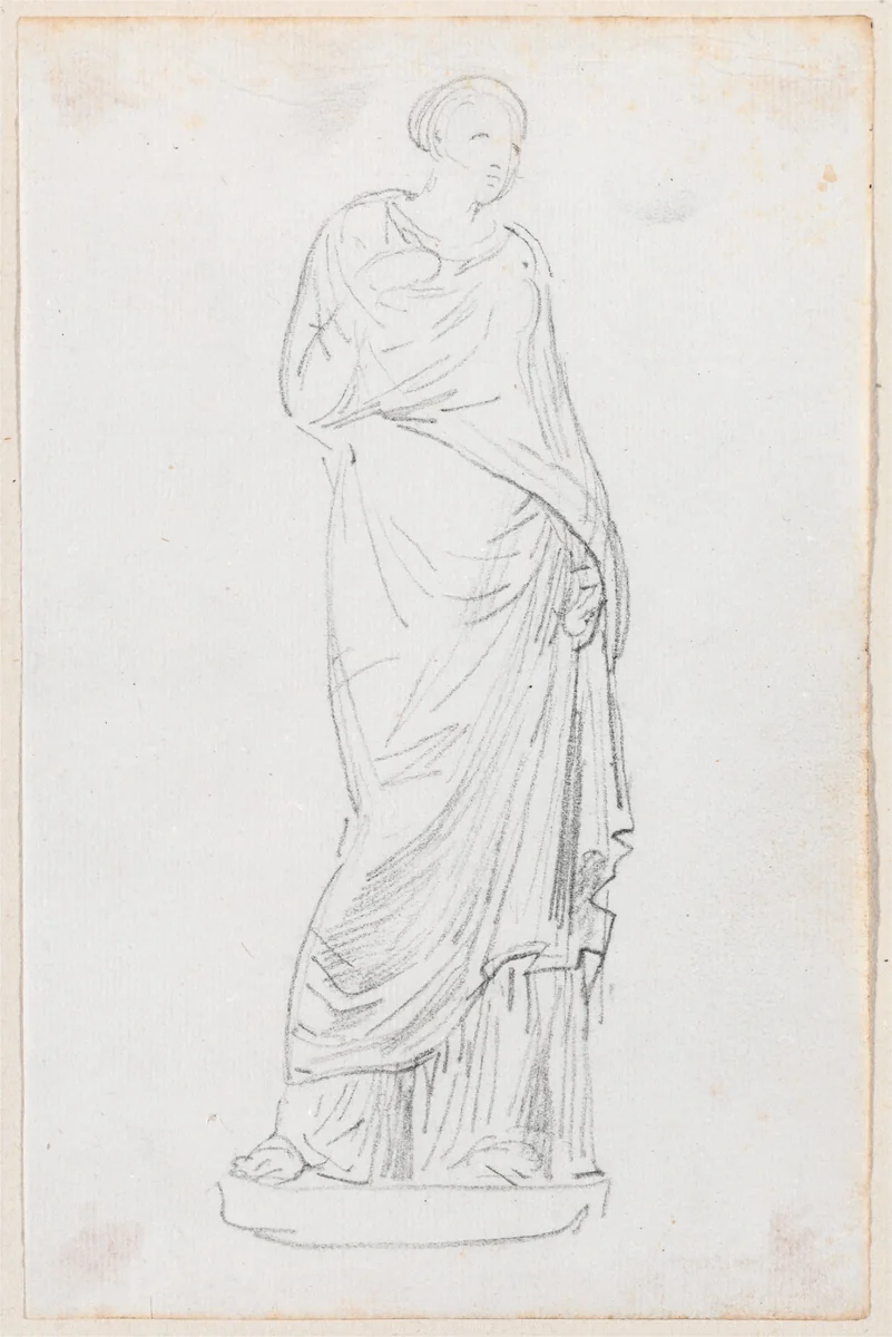 Statue of a Female in a Toga by Hubert Robert, drawing, 1754-1765