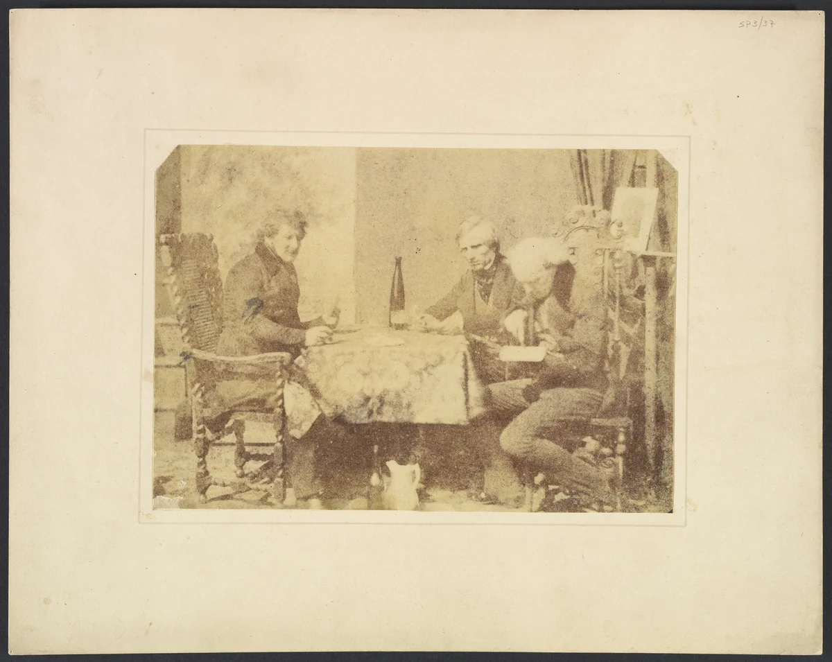 Group of Gentlemen Conversing over a Glass of Wine by William Henry Fox Talbot, photograph, 1846
