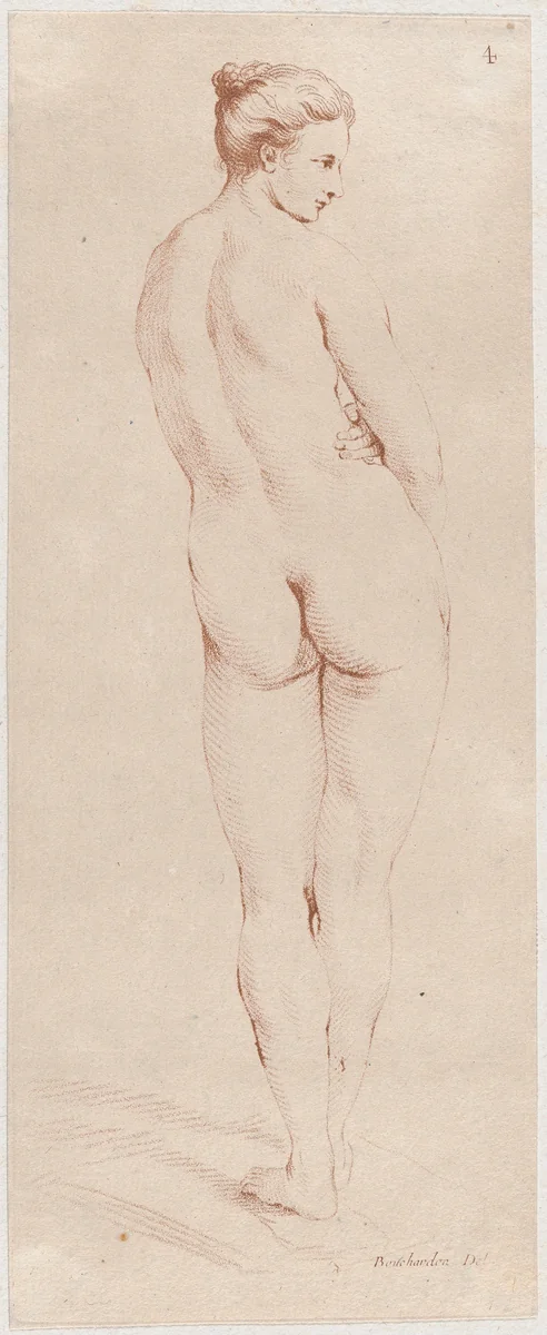Standing Female Nude by Gilles Antoine Demarteau, print, 1700-1800