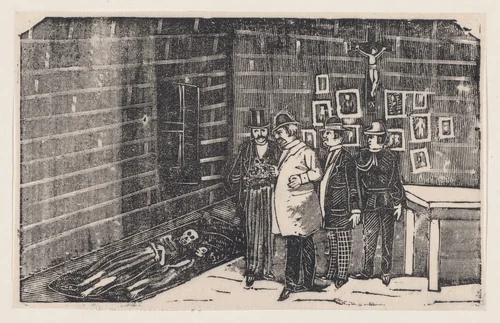 Discovery of two bodies by José Guadalupe Posada, print, 1875-1885