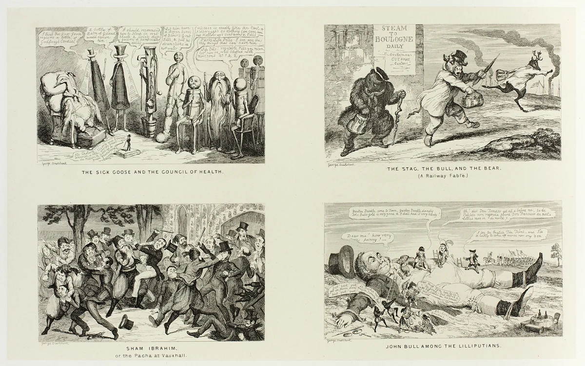 The Sick Goose and the Council of Health from George Cruikshank's Steel Etchings to The Comic Almanacks: 1835-1853 (top left) by George Cruikshank, print, 1847