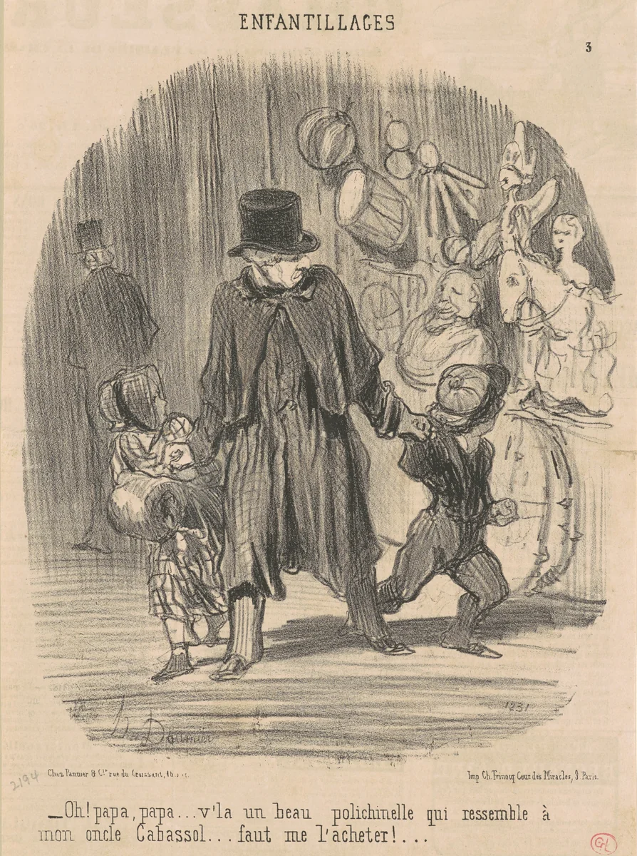 Oh! Papa, papa ...v'la un beau ... by Honoré Daumier, print, 1851