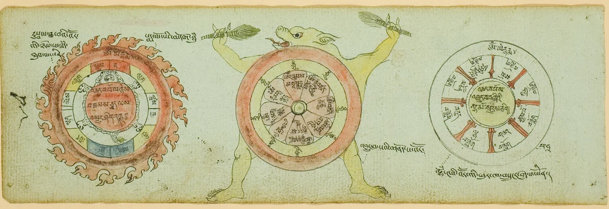 Page from a Manuscript with Diagrams Protecting against Children's Illnesses by Tibet, drawing, 1799-1899