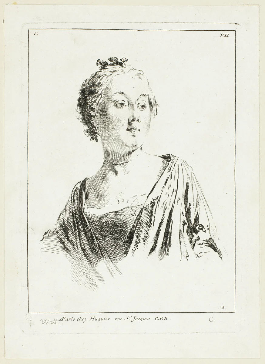 Woman's Head by Anne Claude Philippe Caylus, print, 1712-1765