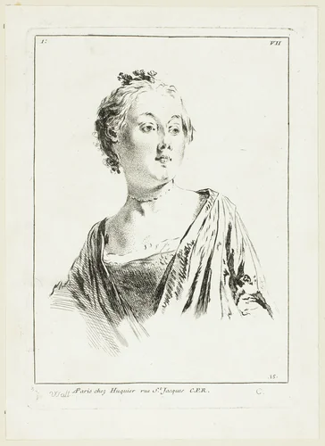 Woman's Head by Anne Claude Philippe Caylus, print, 1712-1765