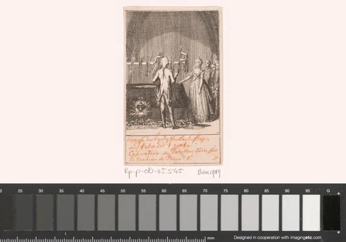 Catharina met Turkse vlaggen in het mausoleum van Peter de Grote by Daniel Nikolaus Chodowiecki, print, 1797