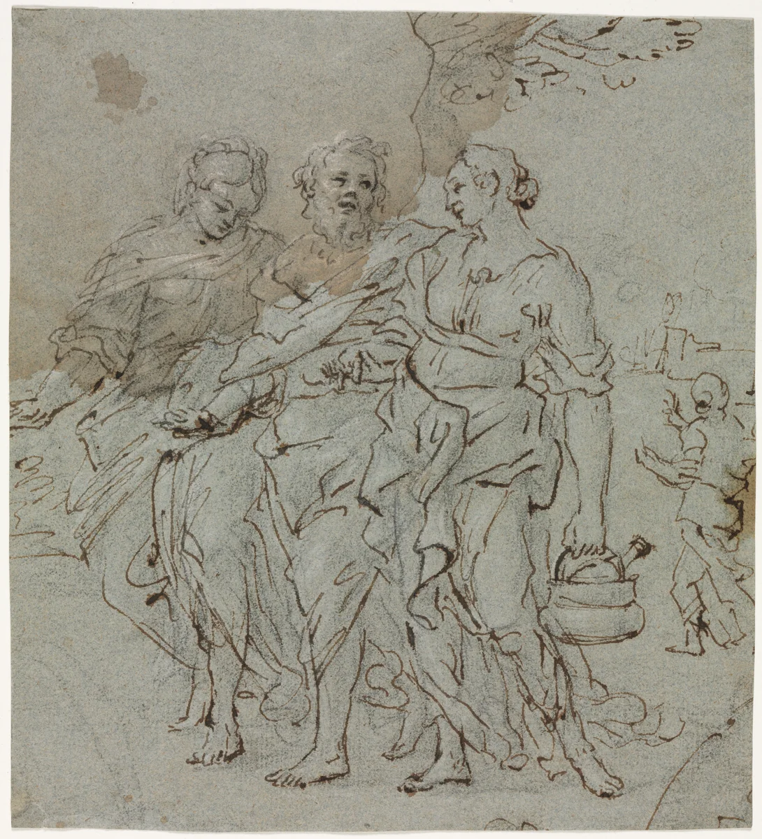 Lot and His Daughters (recto) by Pietro da Cortona, drawing, 1600-1699