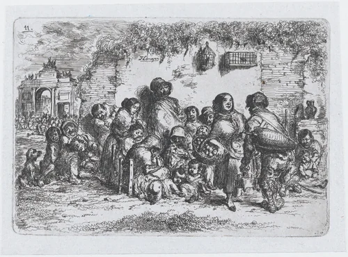 Plate 11: a group of people outdoors, from the series of customs and pastimes of the Spanish people by Francisco Lameyer, print, 1850