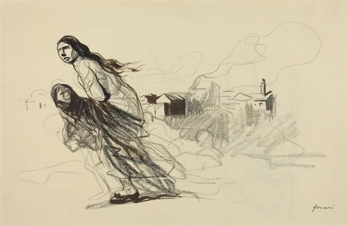 a) After Douai (recto); b) Untitled (verso) by Jean-Louis Forain, drawing, 1918