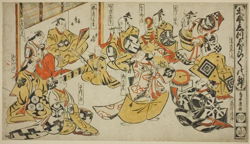 Scene from the Drama "Lyric Dance of Shizuka Gozen (Taihei Shizuka Horaku no mai)" by Torii Kiyomasu I, print, 1706-1716