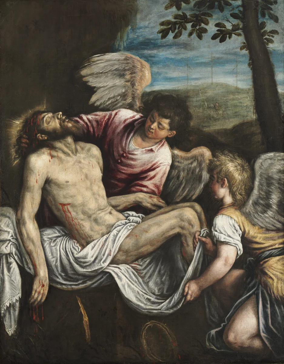 The Dead Christ with Angels by Leandro Bassano, painting, 1575-1585