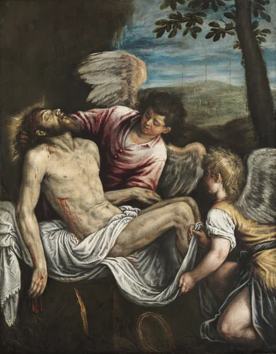 The Dead Christ with Angels by Leandro Bassano, painting, 1575-1585