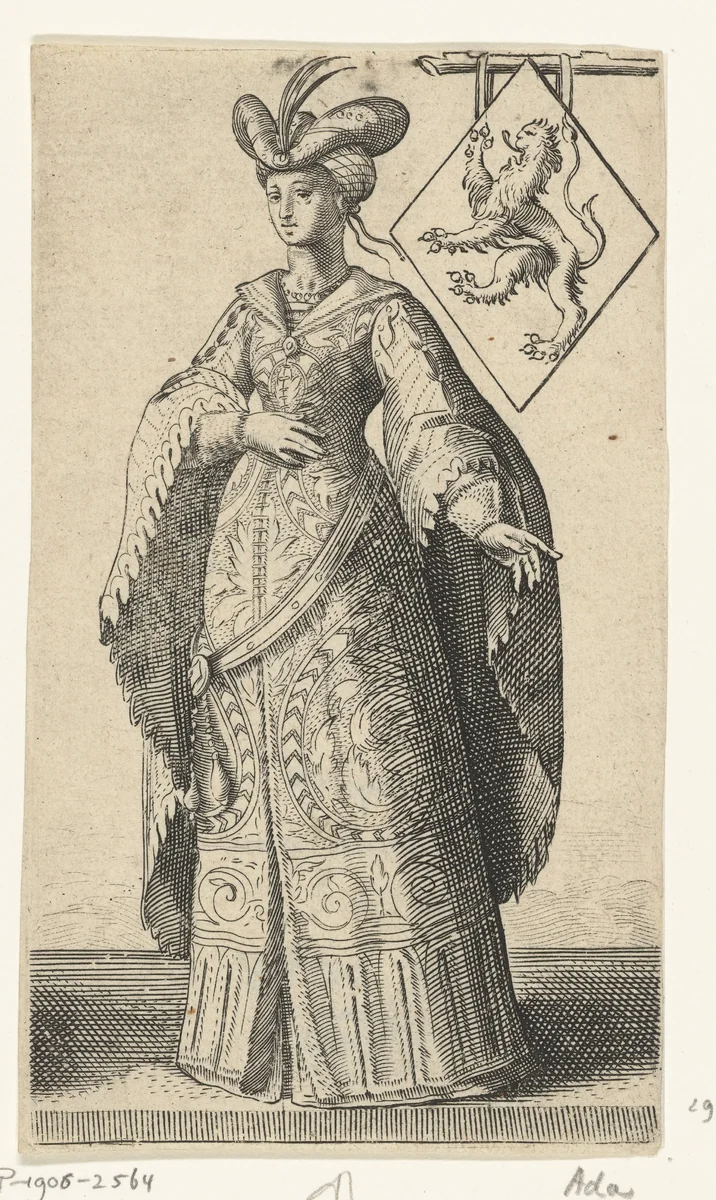Portret van Ada, gravin van Holland by Adriaen Matham, print, 1620