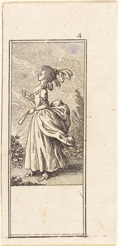 Girl with Fan, Facing Left by Daniel Nikolaus Chodowiecki, print, 1784