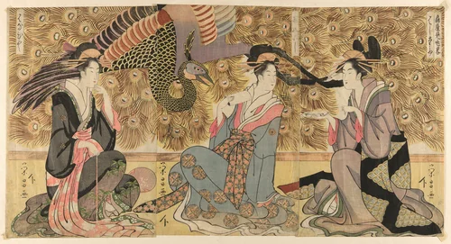 A parody of courtesans on display at the Ogiya (Ogiya mise yatsushi) by Chokosai Eisho, print, 1790-1800