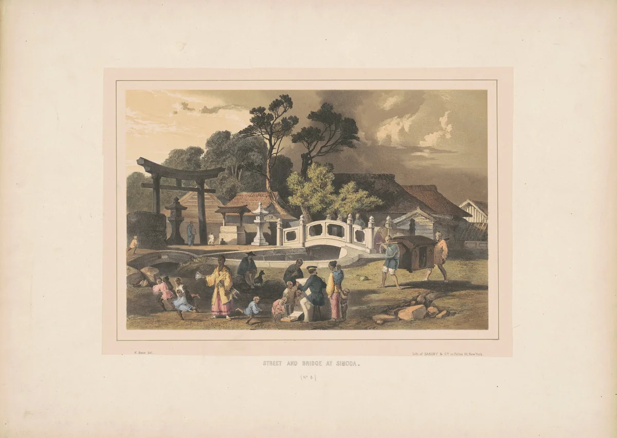 Street and Bridge at Simoda by William Heine, portfolio, 1856