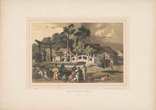 Street and Bridge at Simoda by William Heine, portfolio, 1856