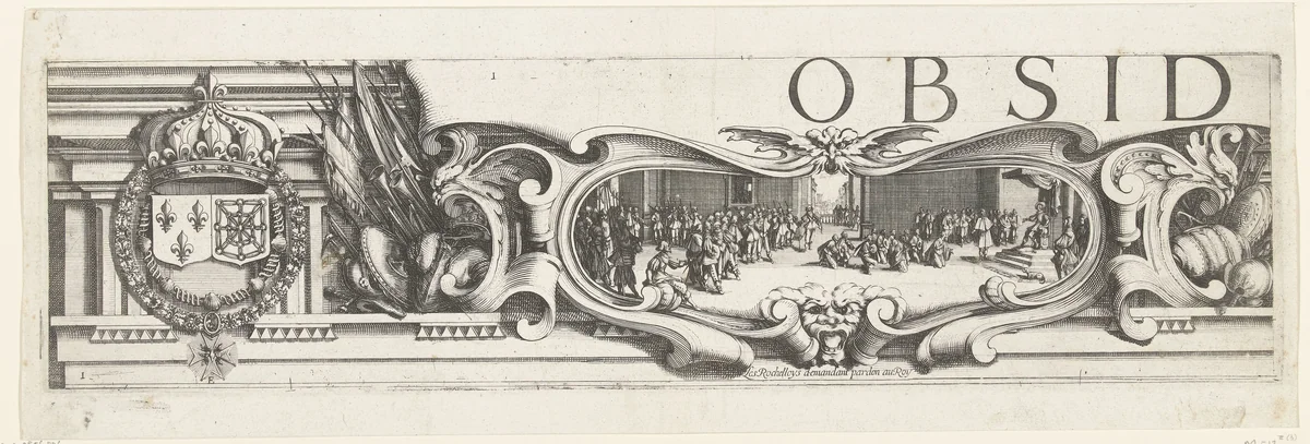 Beleg van La Rochelle, september 1627-oktober 1628 (randwerk, deel linksboven) by Jacques Callot, print, 1628-1631