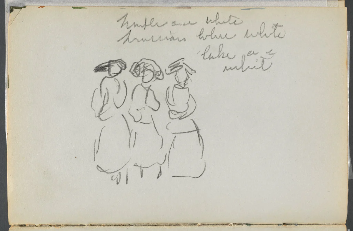 Sketchbook, The Dells, N° 127, page 140: Three Figues with Color Notations by Maurice Prendergast, book, 1919-1921