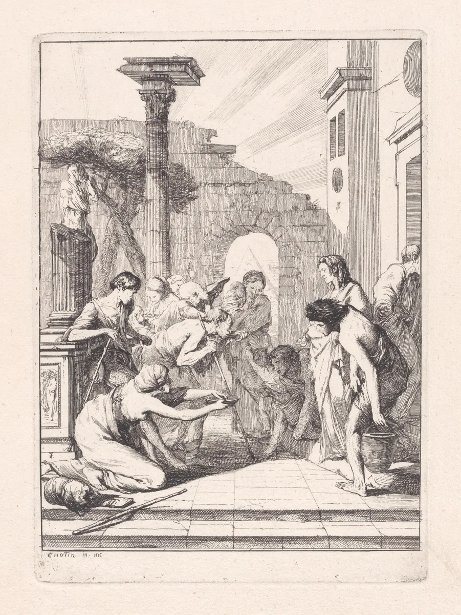 Giving Drink to the Thirsty by François Hutin, print, 1732-1763