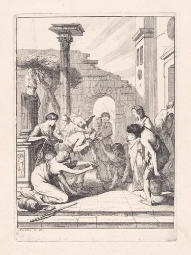 Giving Drink to the Thirsty by François Hutin, print, 1732-1763