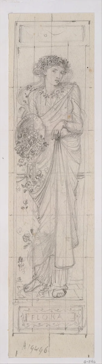 Design for the Figure of "Flora" by Sir Edward Burne-Jones, drawing, 1800-1900