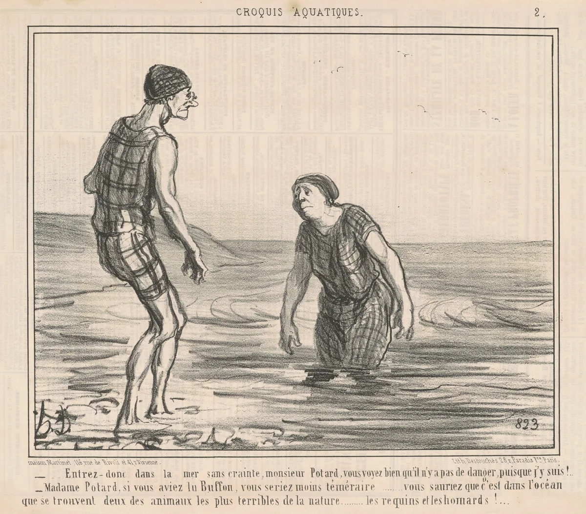 Entrez donc dans la mer sans crainte ... by Honoré Daumier, print, 1855