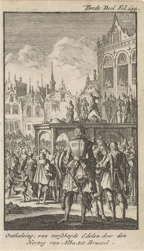 Onthoofding van de graven Egmond en Horne, 1567 by Jan Luyken, print, 1701